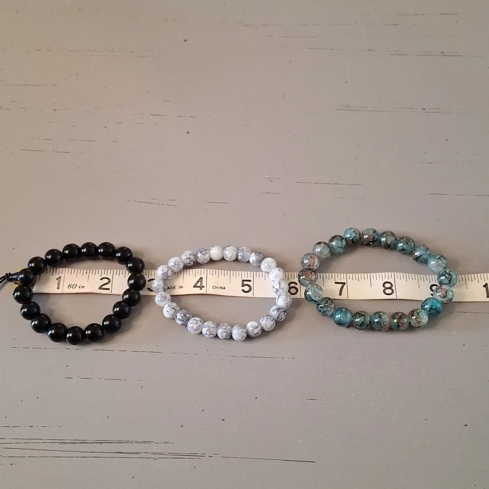 Set of Three Beaded Bracelets in Black, White, and Turquoise - Picture 6 of 6